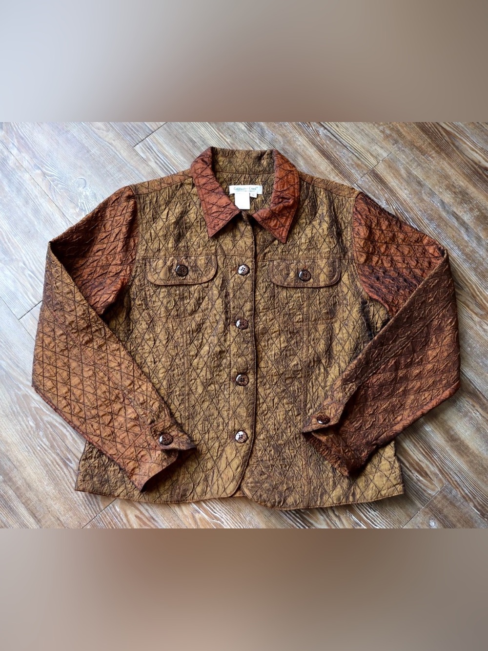 Coldwater Creek Bronze Brown Iridescent Quilted Crinkle Jacket Womens Medium